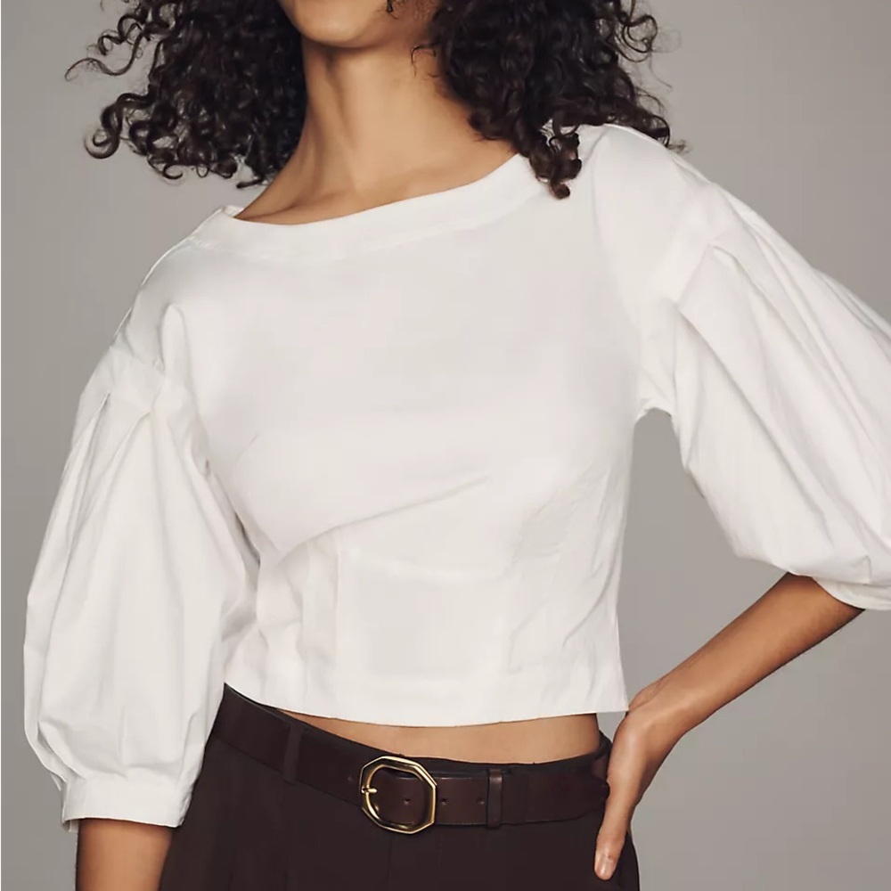 By Anthropologie Drop Shoulder Puff-Sleeve Fitted Blouse